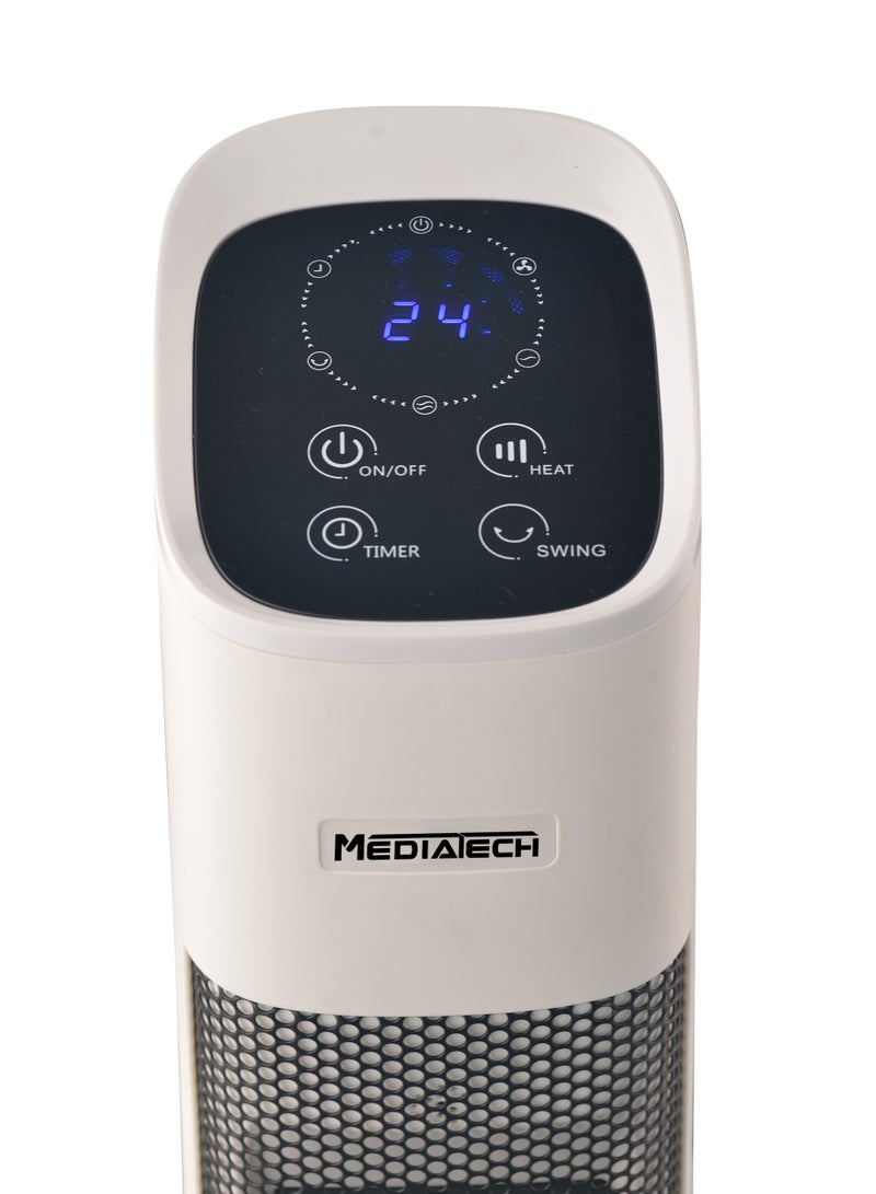 Media Tech Electric Tower Ceramic Heater ,2000 Watt ,Thermostat, Movable base ,Safty lock Remote Control, MT-TCH005- White - Image 2
