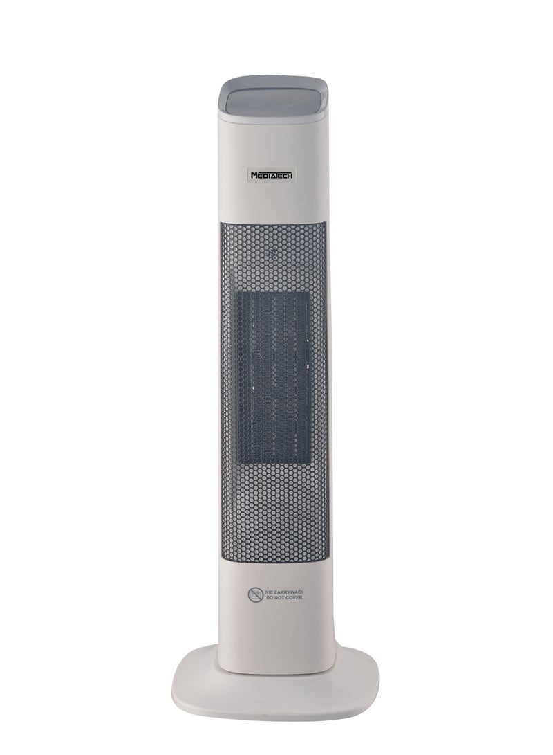 Media Tech Electric Tower Ceramic Heater ,2000 Watt ,Thermostat, Movable base ,Safty lock Remote Control, MT-TCH005- White - Image 1