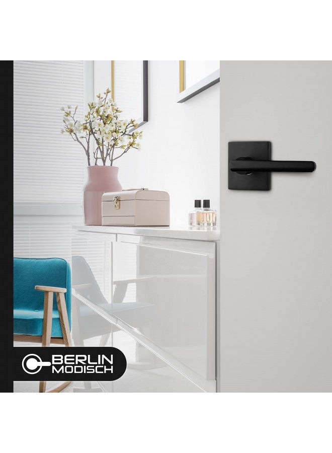 Berlin Modisch Passage Lever Door Handle Slim Square Non-Locking Lever Set [for Hallway or Closet Doors] Reversible for Right & Left Sided Doors Heavy Duty - Iron Black Finish - Image 1