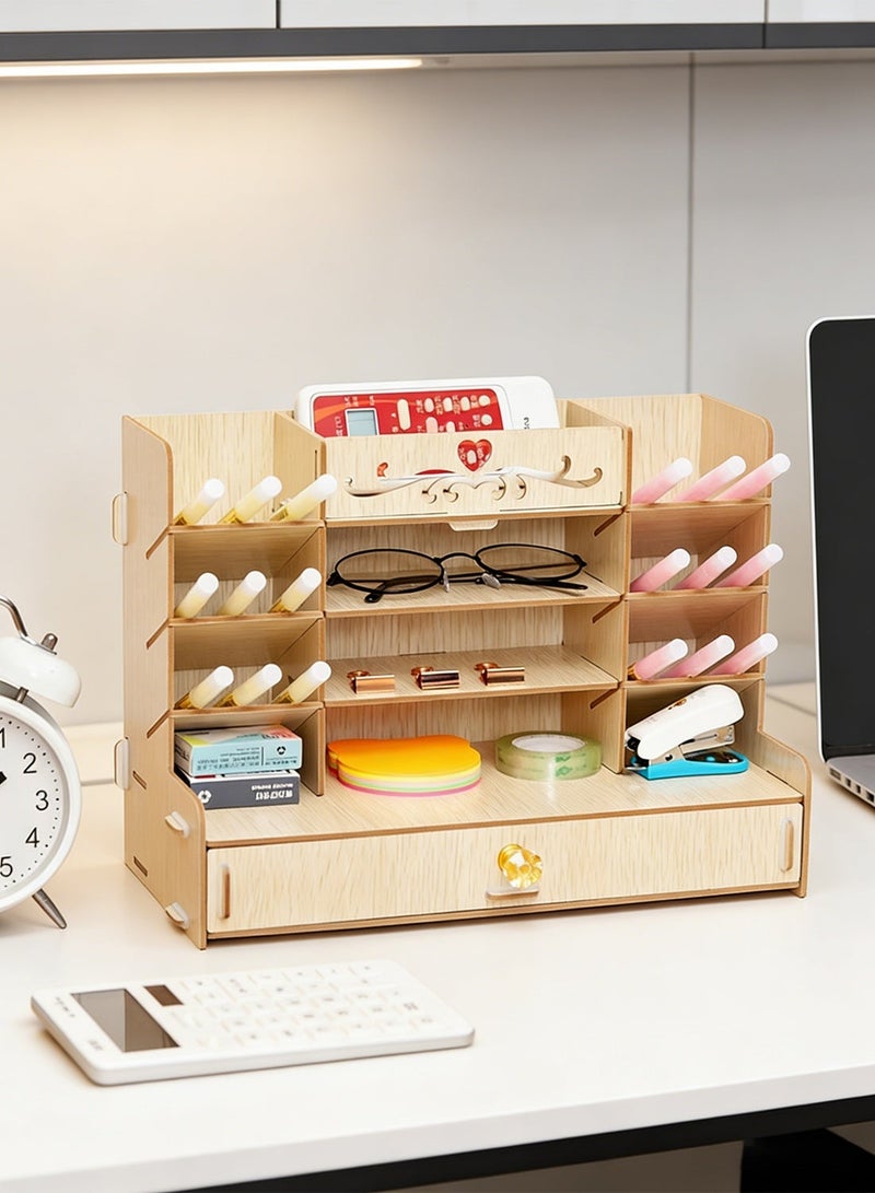 ما بيبي حامل أقلام خشبي مائل، صندوق تخزين أدوات مكتبية إبداعي للطلاب، صندوق أقلام مكتبي، رف ملفات، صندوق تخزين أدوات مكتبية - Image 1