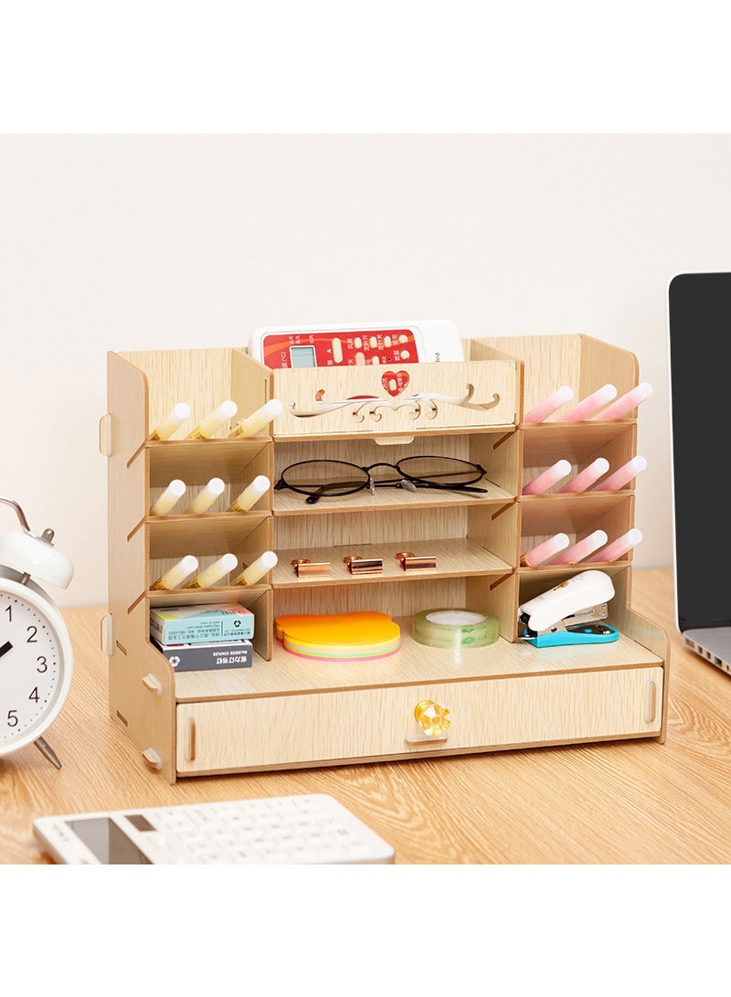 ما بيبي حامل أقلام خشبي مائل، صندوق تخزين أدوات مكتبية إبداعي للطلاب، صندوق أقلام مكتبي، رف ملفات، صندوق تخزين أدوات مكتبية - Image 2