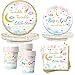 Oigco 96Pcs Twinkle Twinkle Little Star Gender Reveal Party Supplies Tableware Set little Star Baby Shower Plates Napkins Forks Dinnerware for Baby Shower Decorations Girls or Boys Theme Party 24 Guests - Image 3