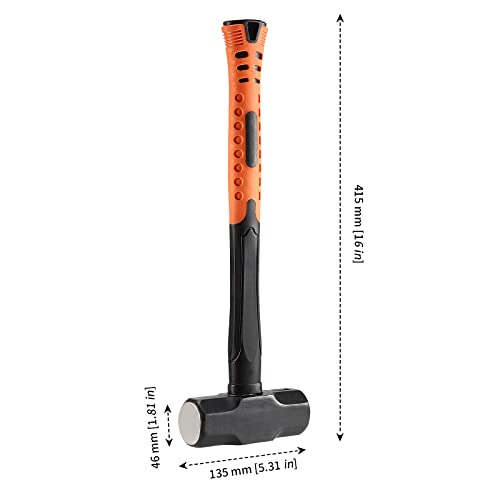 MANCHAP 2 PCS 16 Inch 4 Lbs Small Sledge Hammer, Mini Club Hammer with with Fiberglass Handle, 4 Pound Drilling Crack Hammer for Demolition and Construction, black orange - Image 2
