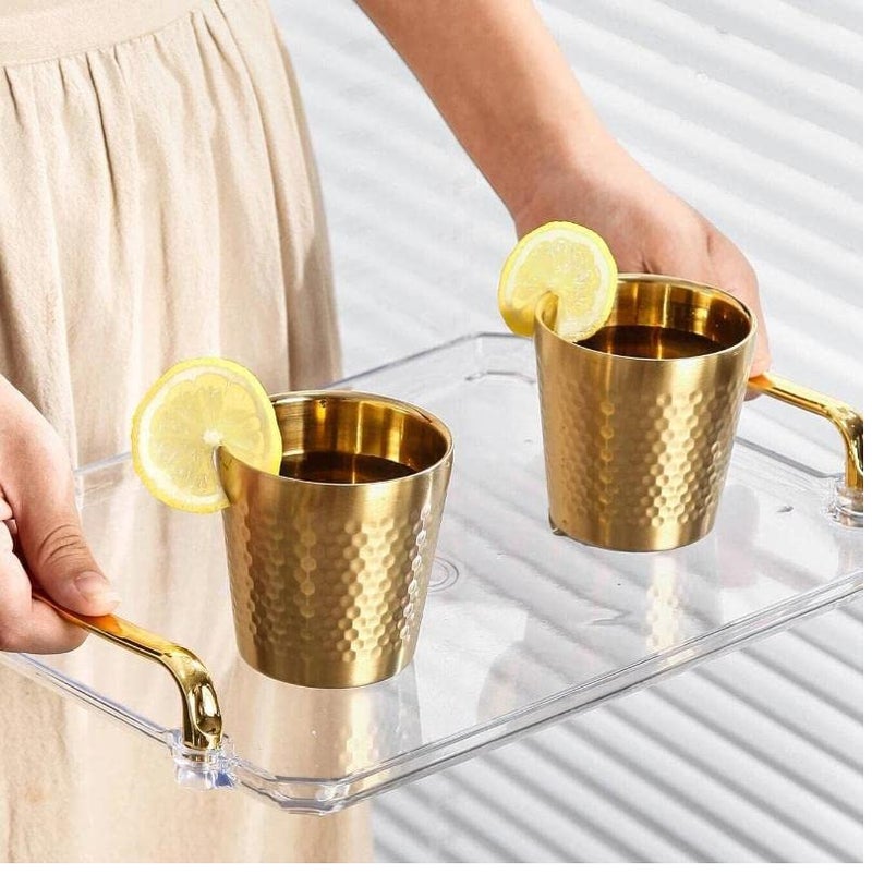 BLINE BLINE Stainless Steel 100ml Double Layered Water Glass Serving Glass for Lassi Lemonade Juice Milk Cold Drinks Beverage Tumbler Drinking Glasses Copper  - Image 2
