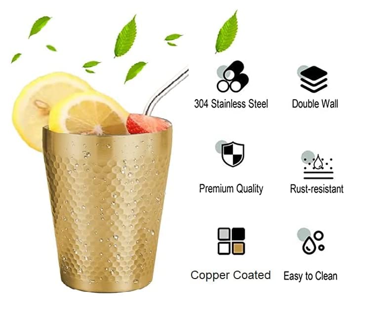 BLINE BLINE Stainless Steel 100ml Double Layered Water Glass Serving Glass for Lassi Lemonade Juice Milk Cold Drinks Beverage Tumbler Drinking Glasses Copper  - Image 4