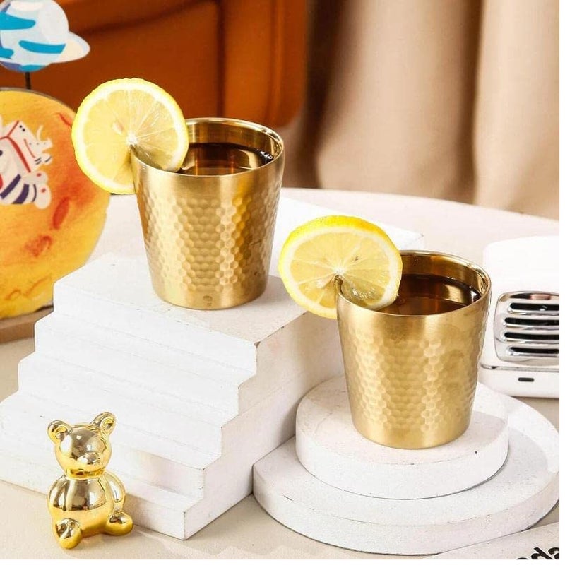 BLINE BLINE Stainless Steel 100ml Double Layered Water Glass Serving Glass for Lassi Lemonade Juice Milk Cold Drinks Beverage Tumbler Drinking Glasses Copper  - Image 1