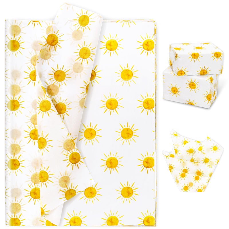 Whaline 100 Sheet Boho Sunshine Tissue Paper Yellow Sun Gift Wrapping Paper First Trip Around The Sun Theme DIY Craft Art Paper for Summer Holiday Party Birthday Decor Supplies 138 x 197 Inch