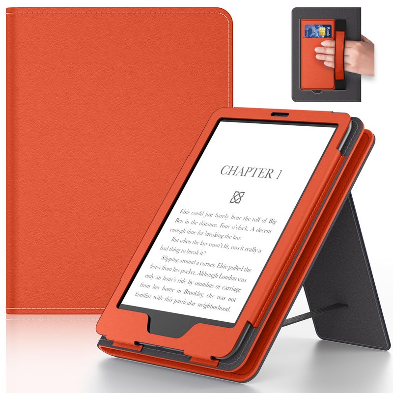 Lainergie 6in Case with Hand Strap and Stand,Incompatible with Old Version, Durable Synthetic Leather Cover with Auto Sleep Wake,Orange