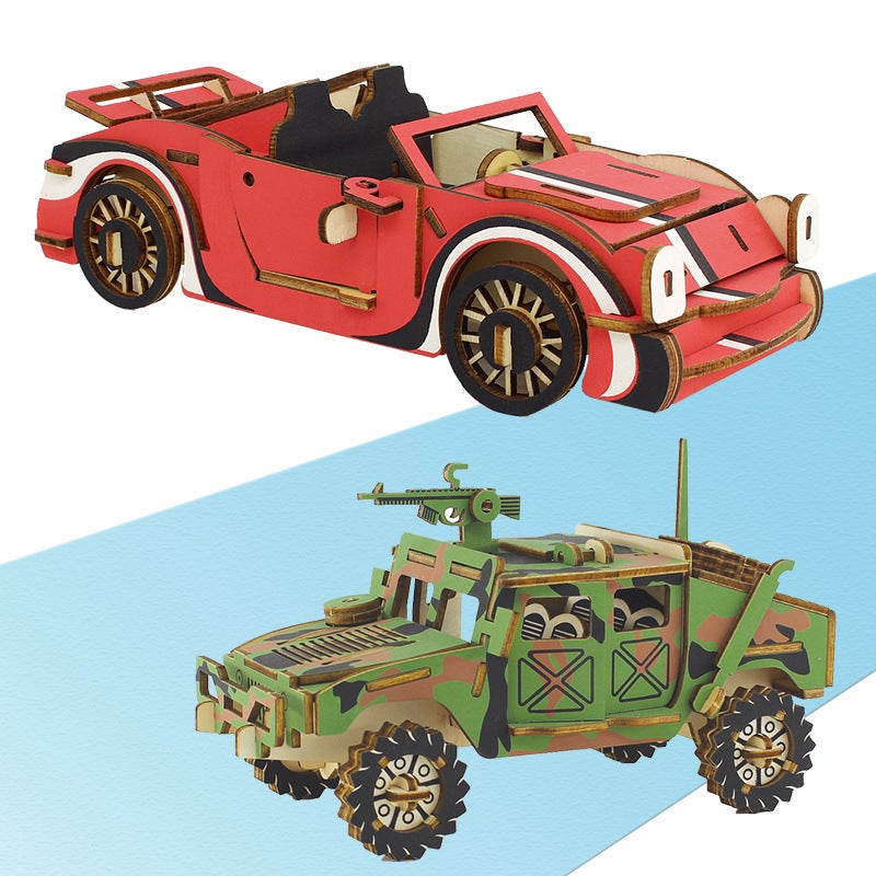 Children'S Wooden Three-Dimensional 3D Jigsaw Puzzle Car Model Ornaments Diy Children'S Educational Handmade Men'S Toys Stall - Image 3