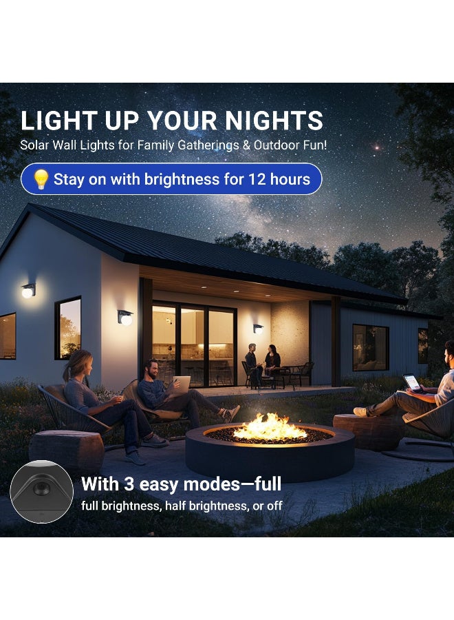 مصباح حائط LED شمسي خارجي، مقاوم للماء IP65 مع 3 أوضاع إضاءة للحديقة والفناء والسياج - Image 5
