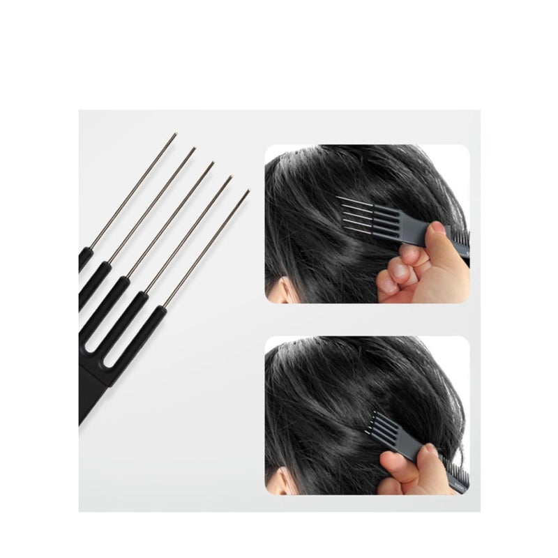 SOLARAE 4 PACK Pick Teasing Combs Hair Brush Set Carbon Lift Triple Pin Rat Tail Comb, Nylon Bristle Hair Comb Brush for All Hair Types Barber Supplies - Image 4