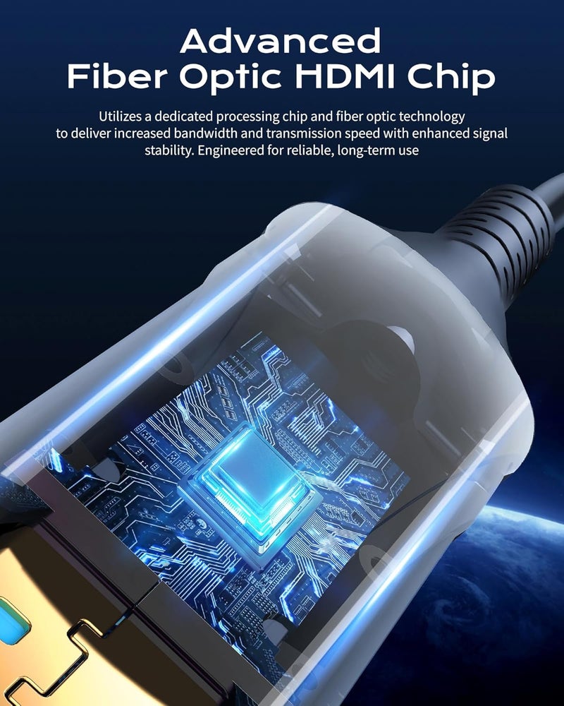 Cratree كابل HDMI ضوئي 8K بطول 75 قدمًا - 48 جيجابت في الثانية HDMI 2.1، كابل HDMI فائق السرعة، 8K 60Hz، 4K120Hz، متوافق مع HDCP 2.2&2.3 و HDR10 - متوافق مع Fire Roku Apple HDTV، الشاشات، أجهزة العرض - Image 2