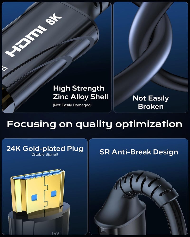 Cratree كابل HDMI ضوئي 8K بطول 75 قدمًا - 48 جيجابت في الثانية HDMI 2.1، كابل HDMI فائق السرعة، 8K 60Hz، 4K120Hz، متوافق مع HDCP 2.2&2.3 و HDR10 - متوافق مع Fire Roku Apple HDTV، الشاشات، أجهزة العرض - Image 3