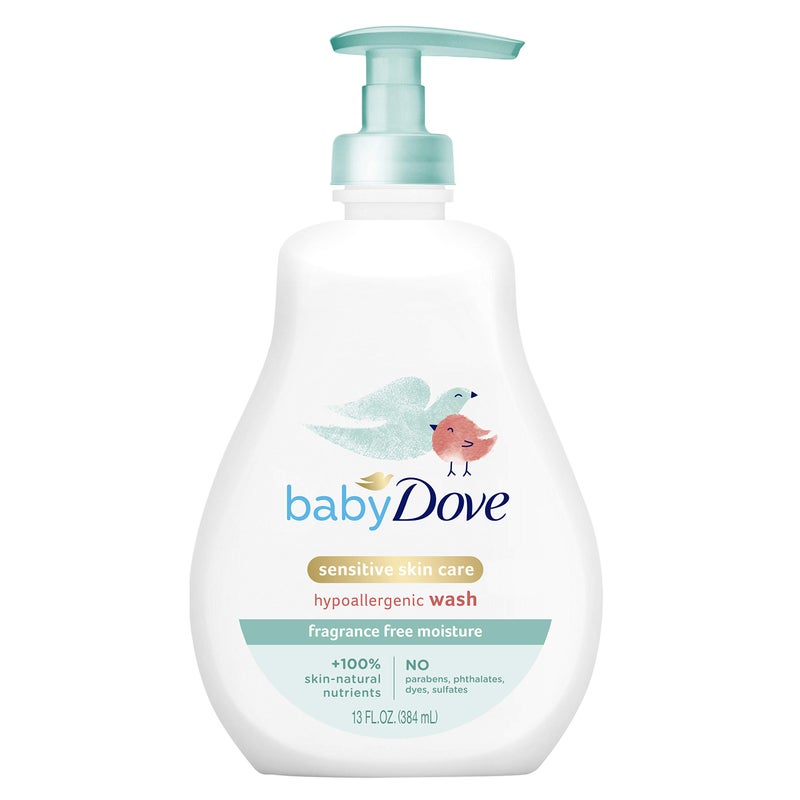 Baby Dove Sensitive Skin Care Baby Wash For Baby Bath Time Fragrance Free Moisture Fragrance Free and Hypoallergenic, Washes Away Bacteria 13 oz - Image 1