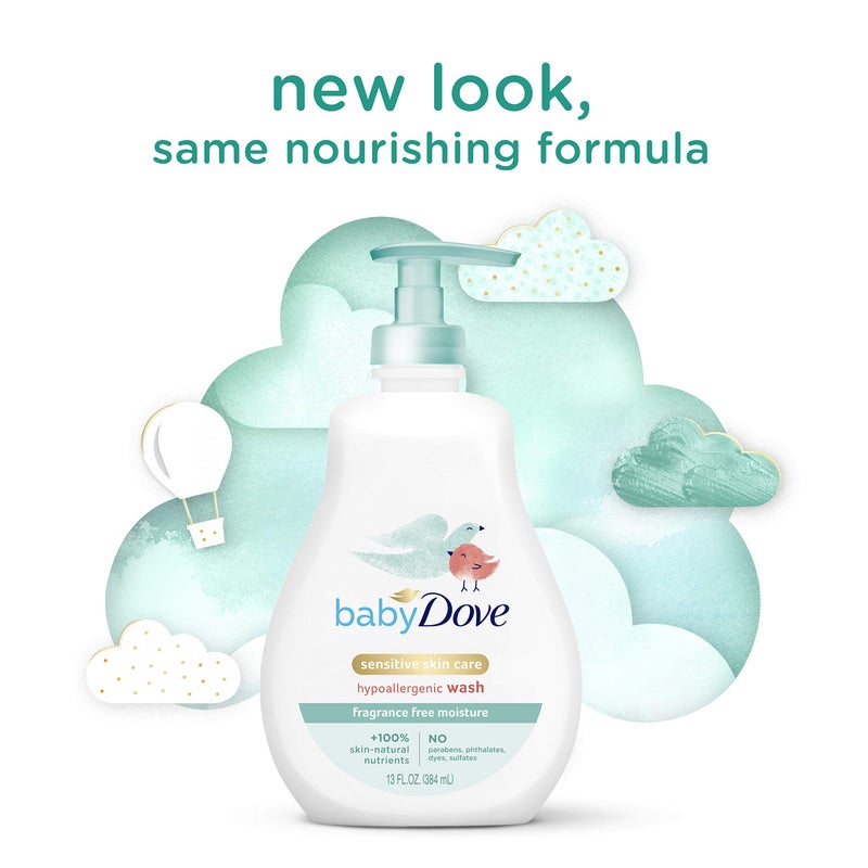 Baby Dove Sensitive Skin Care Baby Wash For Baby Bath Time Fragrance Free Moisture Fragrance Free and Hypoallergenic, Washes Away Bacteria 13 oz - Image 2