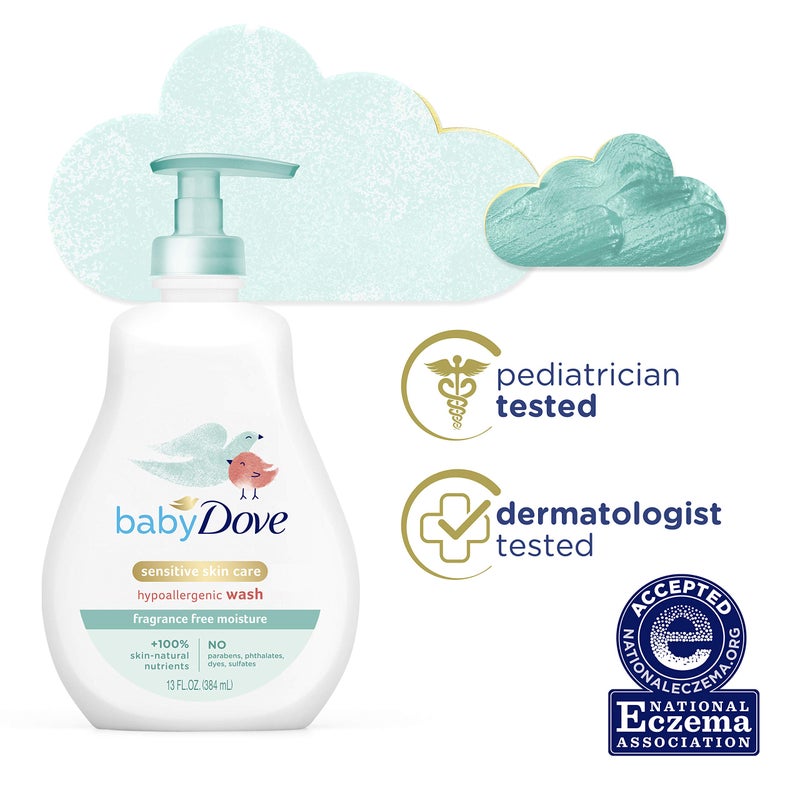 Baby Dove Sensitive Skin Care Baby Wash For Baby Bath Time Fragrance Free Moisture Fragrance Free and Hypoallergenic, Washes Away Bacteria 13 oz - Image 4