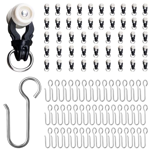 YMDparts Ceiling and Wall Curtain Track Room Divider Curtain Rods Heavy Duty Curtain Rail Suitable for Living Room Bedroom Bathroom Dedicated Pulleys and Shooks Black 48 Sets - Image 1