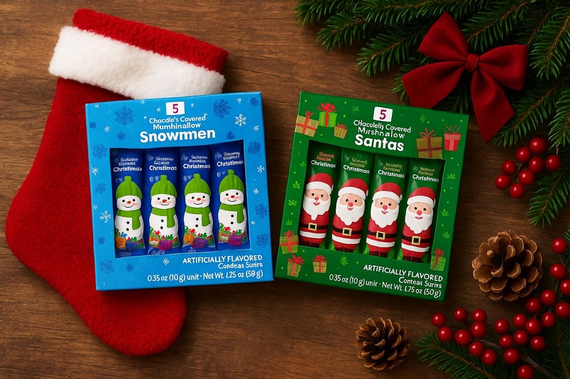 Chocolate & Vanilla Covered Marshmallow Gift Treat 10 Count | Santa & Snowmen Holiday S’mores Themed Box | Christmas Stocking Stuffer Winter Party Favor - Kids Boy Girl Gift Idea 2 Pack - Image 4