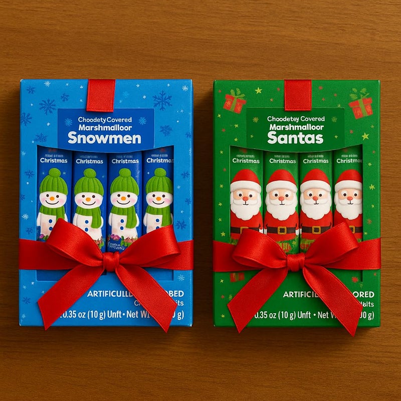Chocolate & Vanilla Covered Marshmallow Gift Treat 10 Count | Santa & Snowmen Holiday S’mores Themed Box | Christmas Stocking Stuffer Winter Party Favor - Kids Boy Girl Gift Idea 2 Pack - Image 5