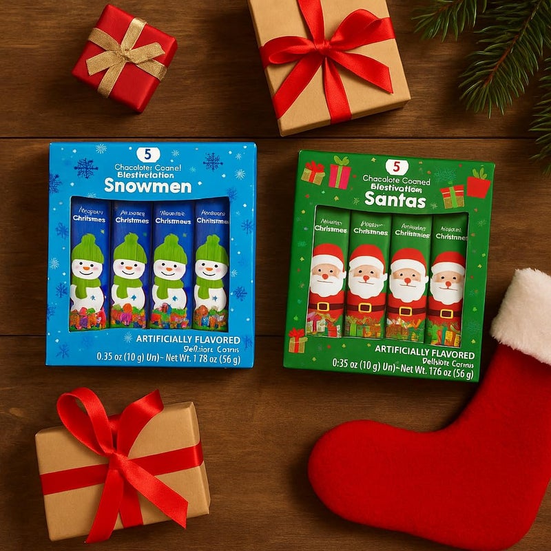 Chocolate & Vanilla Covered Marshmallow Gift Treat 10 Count | Santa & Snowmen Holiday S’mores Themed Box | Christmas Stocking Stuffer Winter Party Favor - Kids Boy Girl Gift Idea 2 Pack - Image 2