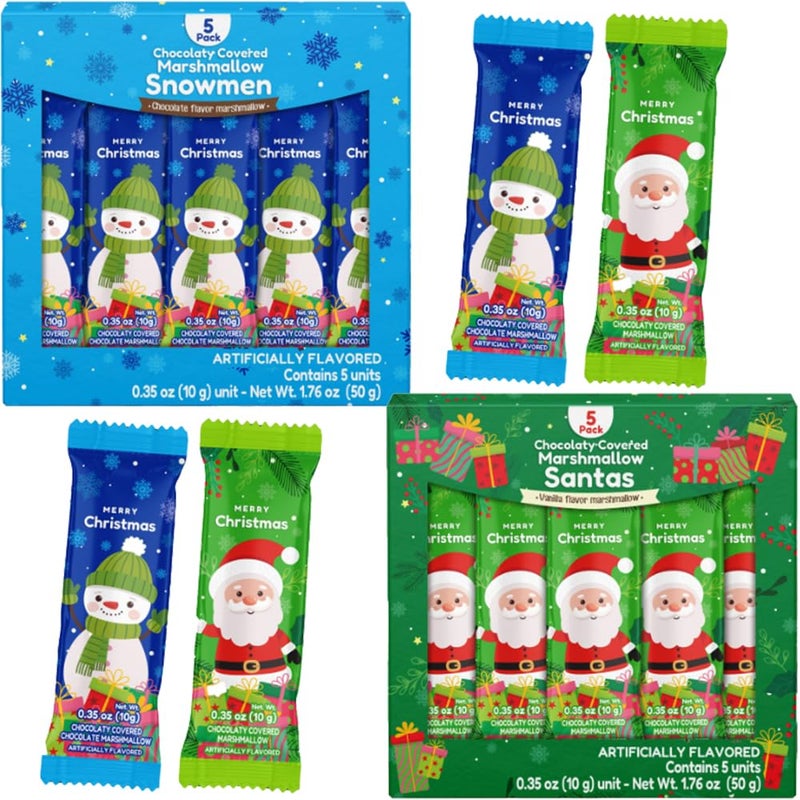 Chocolate & Vanilla Covered Marshmallow Gift Treat 10 Count | Santa & Snowmen Holiday S’mores Themed Box | Christmas Stocking Stuffer Winter Party Favor - Kids Boy Girl Gift Idea 2 Pack - Image 1
