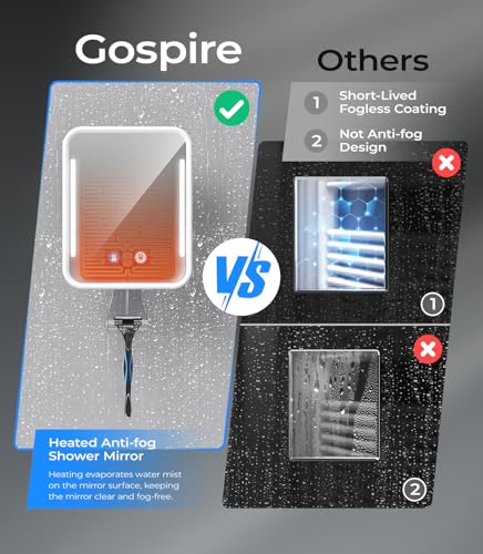 Gospire Heated Shower Mirror Fogless for Shaving with Light, 5000mAh Rechargeable Battery, Detachable Suction Cup and Razor Holder for Wall, NO-Drilling, Removable, Waterproof for Bathroom - White - Image 2