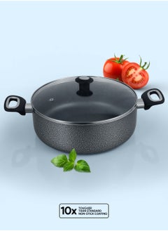 DELICI Dum Biriyani Pot 28 CM Hammertone Biriyani Vessel, Superior Aluminium Body Granite, Healthy Non-Stick Eco-Friendly PFOA Free,  Tempered Glass & Aluminium Lids Heat Proof Bakelite Handle Multiple Cooktop Compatible, Acid Alkali Corrosion & Stain Resistant, Biriyani Casserole  - Image 1