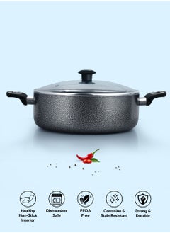 DELICI Dum Biriyani Pot 28 CM Hammertone Biriyani Vessel, Superior Aluminium Body Granite, Healthy Non-Stick Eco-Friendly PFOA Free,  Tempered Glass & Aluminium Lids Heat Proof Bakelite Handle Multiple Cooktop Compatible, Acid Alkali Corrosion & Stain Resistant, Biriyani Casserole  - Image 3