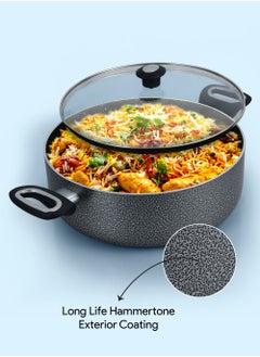 DELICI Dum Biriyani Pot 28 CM Hammertone Biriyani Vessel, Superior Aluminium Body Granite, Healthy Non-Stick Eco-Friendly PFOA Free,  Tempered Glass & Aluminium Lids Heat Proof Bakelite Handle Multiple Cooktop Compatible, Acid Alkali Corrosion & Stain Resistant, Biriyani Casserole  - Image 4