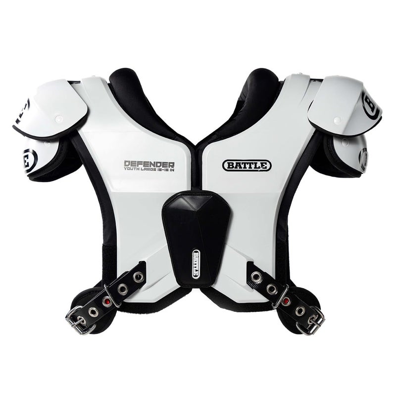 Battle Sports Defender Football Shoulder Pads The Lightest Most Protective in Its Class Aerospace Grade Materials Ventilated Design Removable Sternum Plate Foam Neck Roll