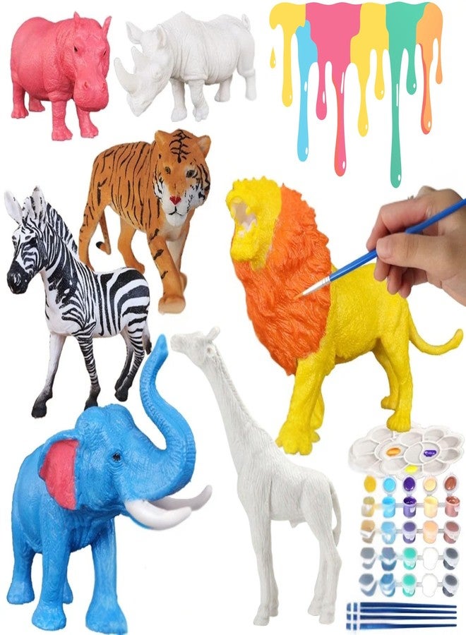 Mallexo مجموعة ألعاب حيوانات كبيرة الحجم من ماليكسو للأطفال مع مجموعة أدوات تلوين، تتضمن 6 قطع من مجسمات حيوانات المزرعة والغابة، أسد ونمر وفيل، مناسبة للأولاد والبنات، ألعاب تلوين حيوانات حديقة الحيوانات البرية للأطفال من عمر 3 سنوات فما فوق. - Image 1