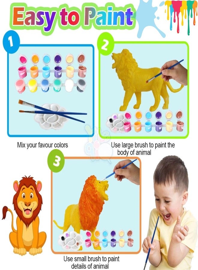 Mallexo مجموعة ألعاب حيوانات كبيرة الحجم من ماليكسو للأطفال مع مجموعة أدوات تلوين، تتضمن 6 قطع من مجسمات حيوانات المزرعة والغابة، أسد ونمر وفيل، مناسبة للأولاد والبنات، ألعاب تلوين حيوانات حديقة الحيوانات البرية للأطفال من عمر 3 سنوات فما فوق. - Image 4