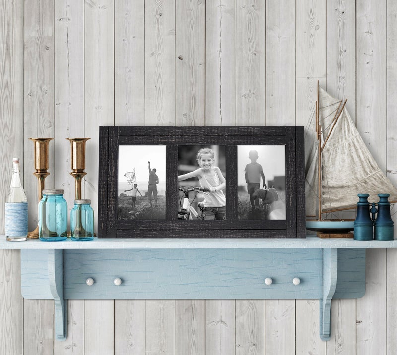 Americanflat Hinged 4x6 Triple Picture Frame with 3 Photo Openings and Polished Glass - Distressed Wood Collage Picture Frames for Tabletop and Wall Display - Hampton Collection - Charcoal Black - Image 5