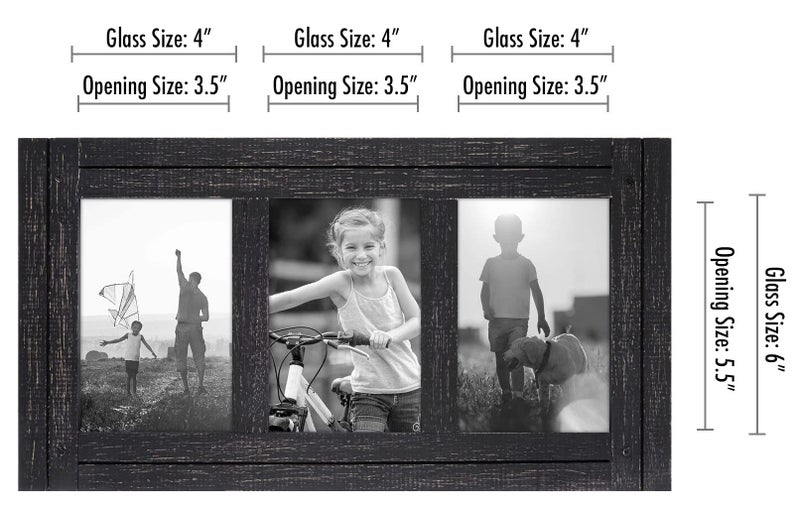 Americanflat Hinged 4x6 Triple Picture Frame with 3 Photo Openings and Polished Glass - Distressed Wood Collage Picture Frames for Tabletop and Wall Display - Hampton Collection - Charcoal Black - Image 2