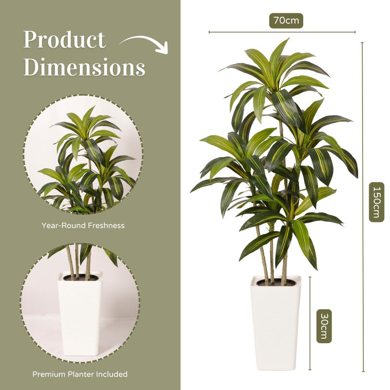 Artificial Home Decor 5FT Artificial Dracaena Tree â€“ Tall Faux Indoor Plant with Planter, Large Fake Plant for Living Room, Office, Bedroom & Home DÃ©cor - Image 2
