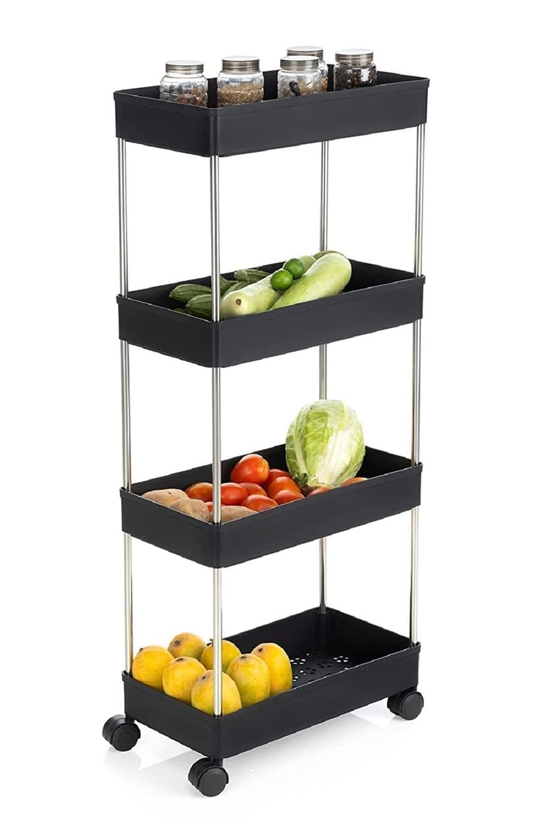 PULSBERY Plastic 4 Steps Kitchen Rack Basket for Kitchen Office Use Fruits Onion Potato Vegetables Basket Tray for Household Black 4 Layer - Image 1
