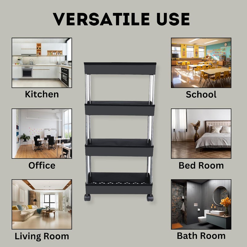 PULSBERY Plastic 4 Steps Kitchen Rack Basket for Kitchen Office Use Fruits Onion Potato Vegetables Basket Tray for Household Black 4 Layer - Image 4