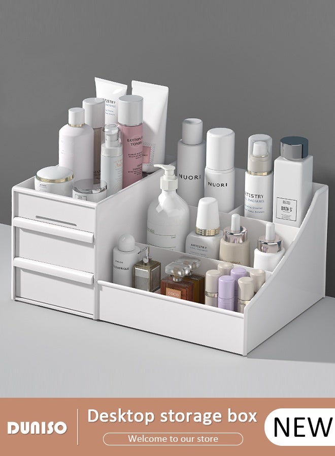 DUNISO Makeup Organizer Jewelry Storage Box, Cosmetic Desk Storage Box with Drawers Skincare Organizers for Dressing Table, Countertop, Bathroom Counter, Vanity Holder for Brushes, Lotions, Lipstick, Perfume - Image 1