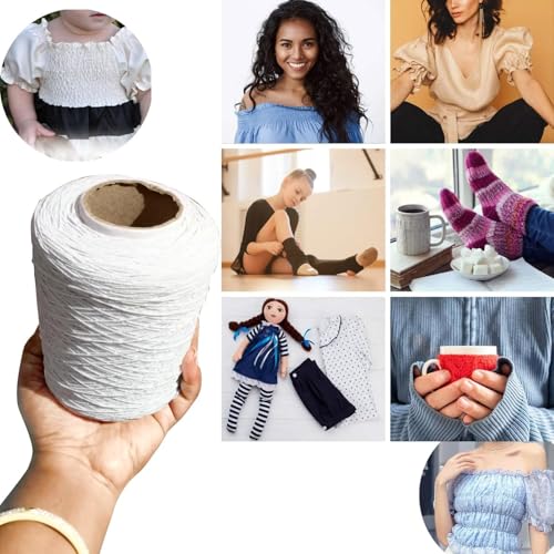 Aakriti Polyester Thread Elastic Bobbin Elastic 1 mm for Gathering Crimping & Smocking (600 GM,White) - Image 2