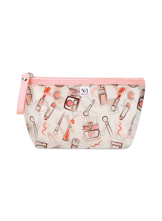 NFI essentials NFI essentials PU Printed Makeup Pouch for Women, Small Transparent Cosmetic Pouch, Stylish Pouches for Makeup Accessories & Travel Organiser (Light Pink)  - Image 1