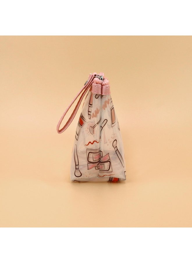 NFI essentials NFI essentials PU Printed Makeup Pouch for Women, Small Transparent Cosmetic Pouch, Stylish Pouches for Makeup Accessories & Travel Organiser (Light Pink)  - Image 3