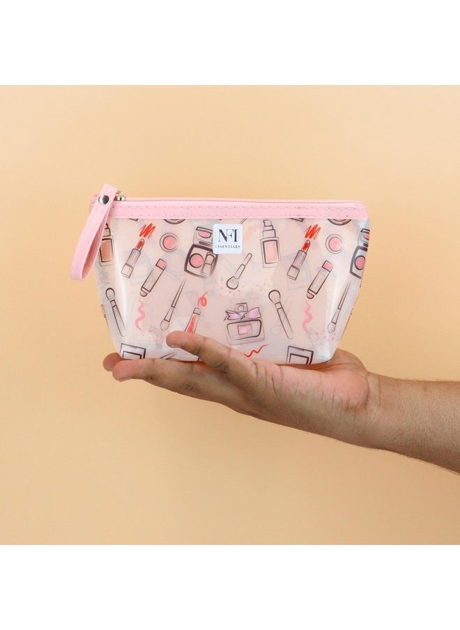 NFI essentials NFI essentials PU Printed Makeup Pouch for Women, Small Transparent Cosmetic Pouch, Stylish Pouches for Makeup Accessories & Travel Organiser (Light Pink)  - Image 4