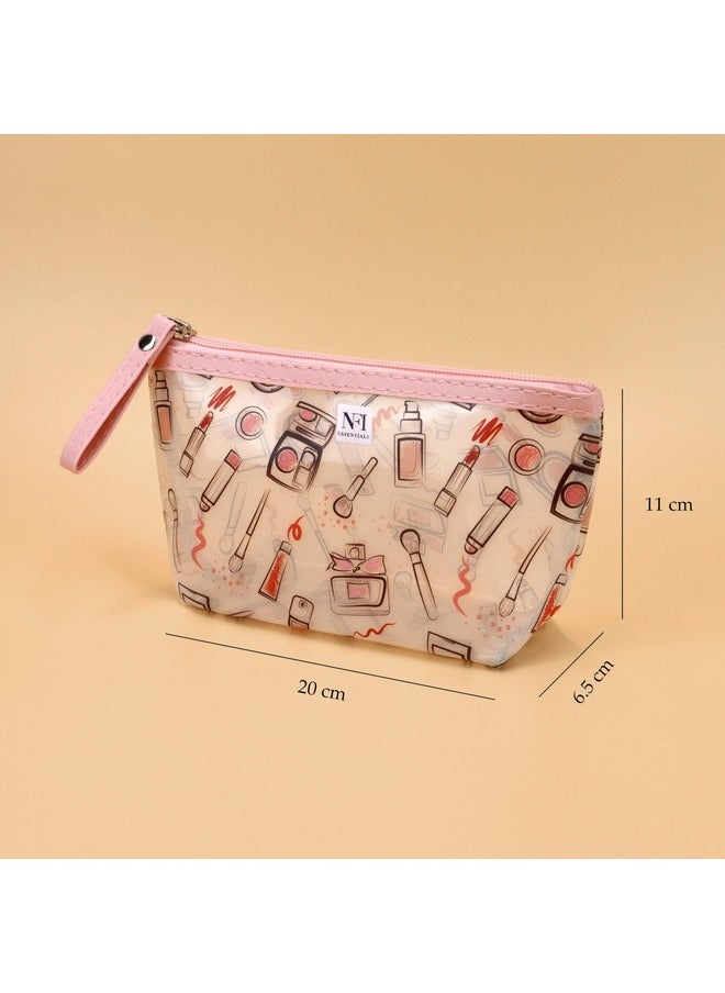 NFI essentials NFI essentials PU Printed Makeup Pouch for Women, Small Transparent Cosmetic Pouch, Stylish Pouches for Makeup Accessories & Travel Organiser (Light Pink)  - Image 5