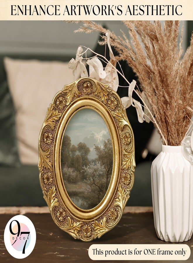 97 Decor 97 إطار صور صغير عتيق 2.5 × 3.5 - إطارات صور بيضاوية 2.5 × 3.5 للصور بحجم المحفظة، إطار ذهبي عتيق 2.5 × 3.5 للتعليق على الطاولة أو الحائط، إطار صغير مزخرف لتزيين الحائط بنمط عتيق - Image 2