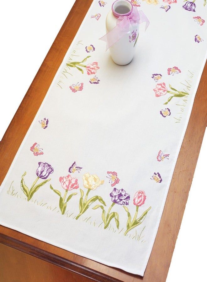 Janlynn Tulip Garden Stamped for Embroidery Dresser Scarf