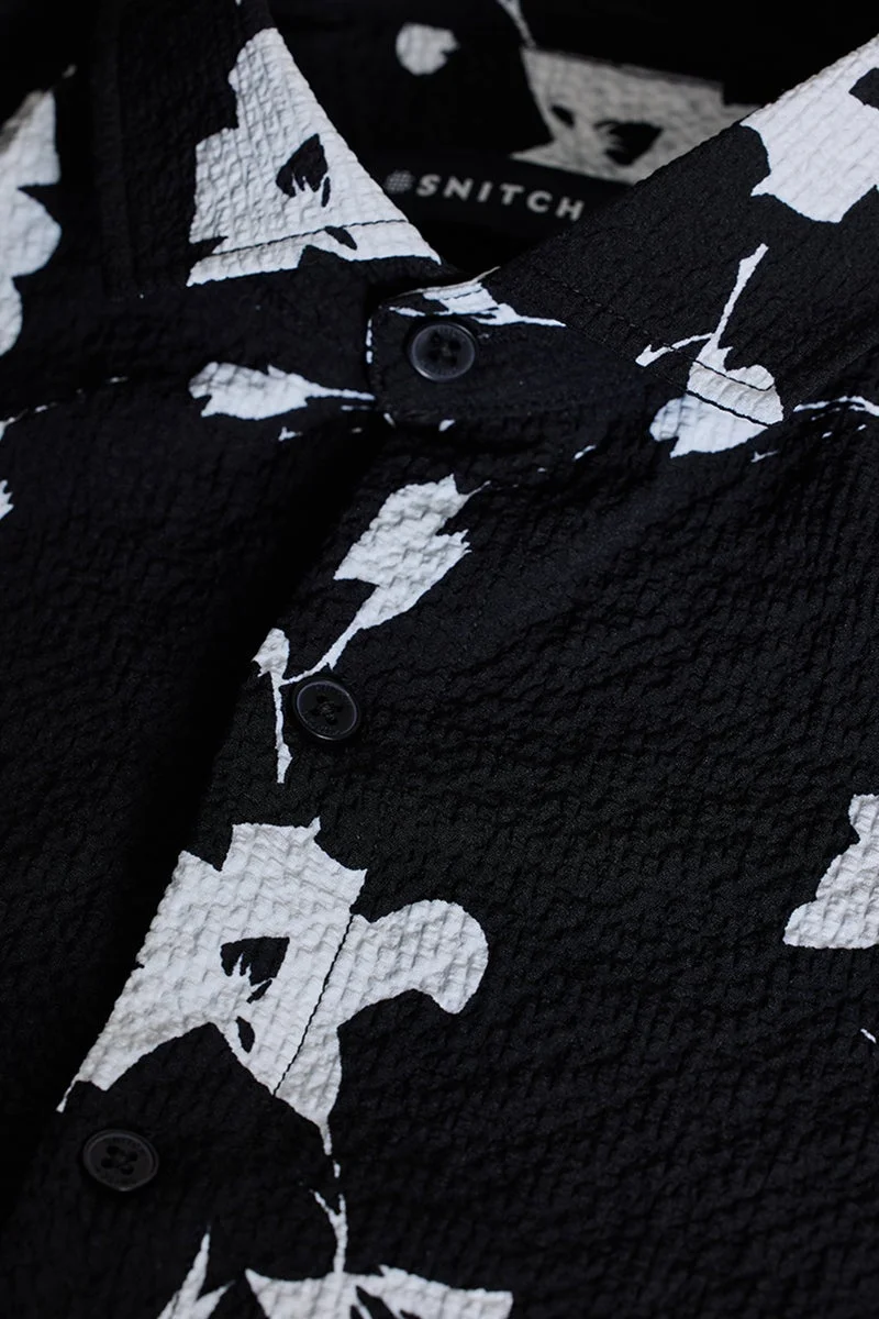 SNITCH Black Floral Slim Fit Shirt