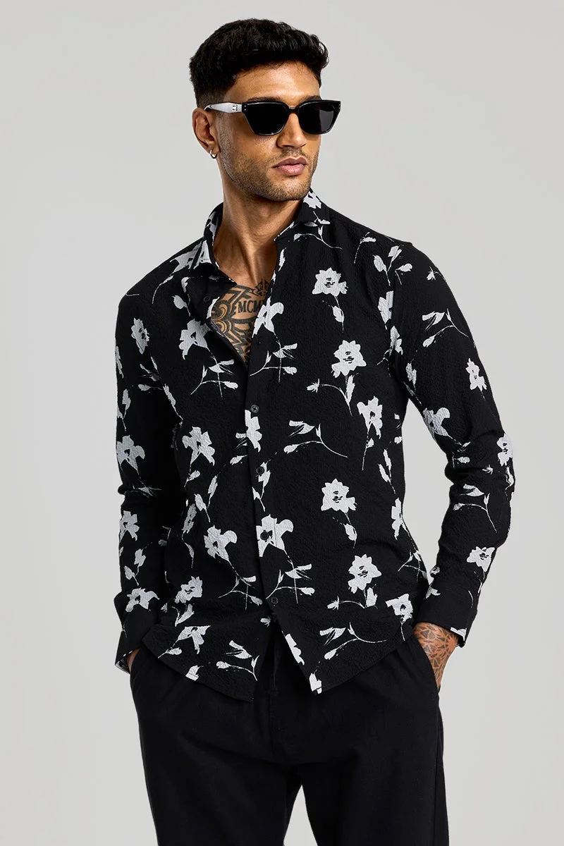 SNITCH Black Floral Slim Fit Shirt