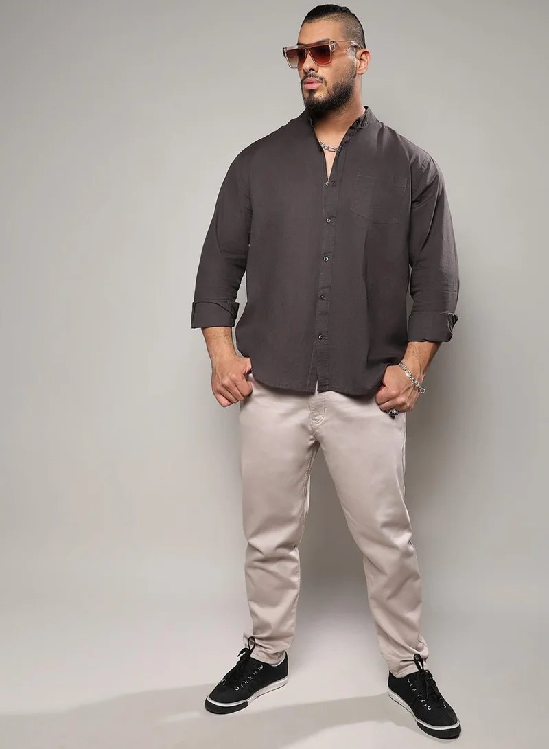 Instafab Plus  Instafab Plus Men's Charcoal Grey Basic Button-Up Shirt For Casual Wear | Mandarin Collar | Long Sleeve | Button Closure | Shirt Crafted With Comfort Fit For Everyday Wear for Men | Best Price UAE