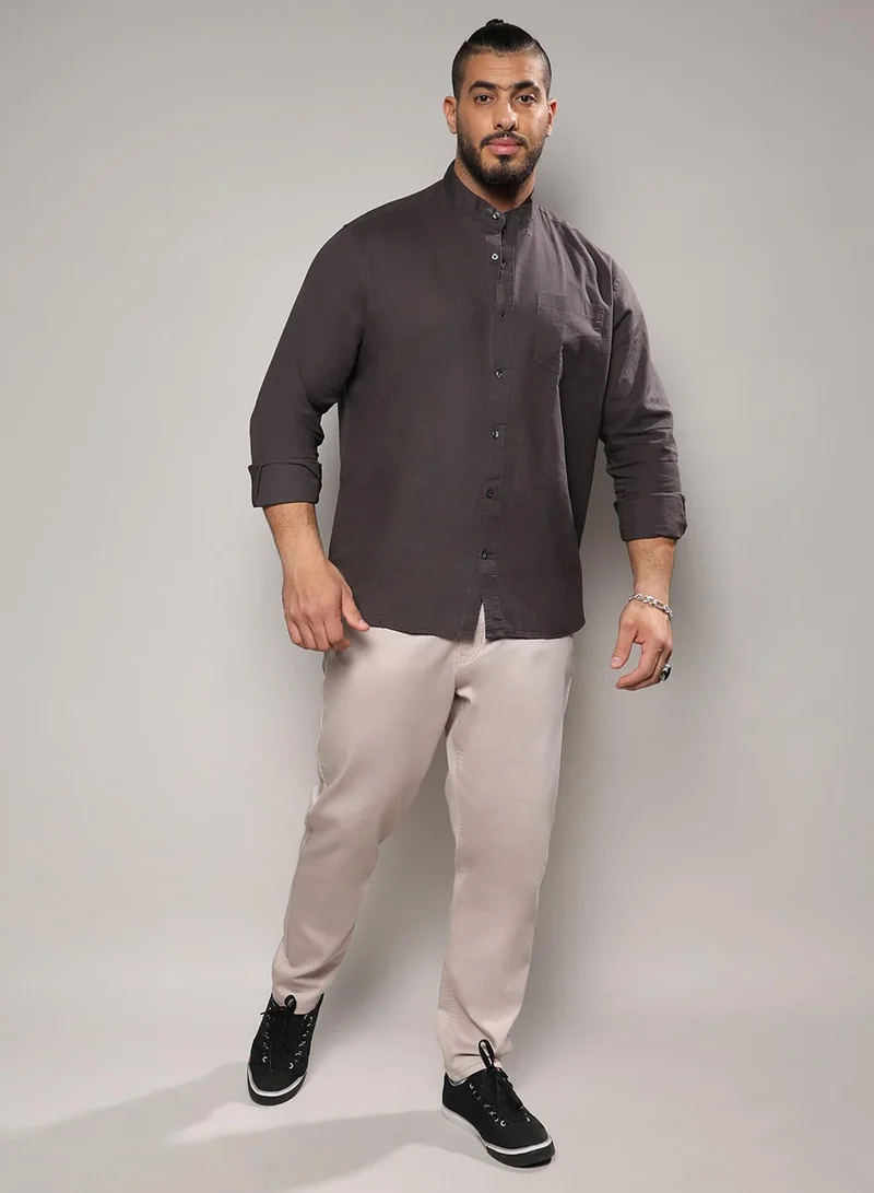 Instafab Plus  Instafab Plus Men's Charcoal Grey Basic Button-Up Shirt For Casual Wear | Mandarin Collar | Long Sleeve | Button Closure | Shirt Crafted With Comfort Fit For Everyday Wear for Men | Best Price UAE