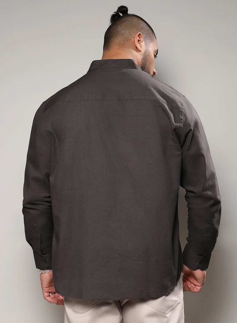 Instafab Plus  Instafab Plus Men's Charcoal Grey Basic Button-Up Shirt For Casual Wear | Mandarin Collar | Long Sleeve | Button Closure | Shirt Crafted With Comfort Fit For Everyday Wear for Men | Best Price UAE
